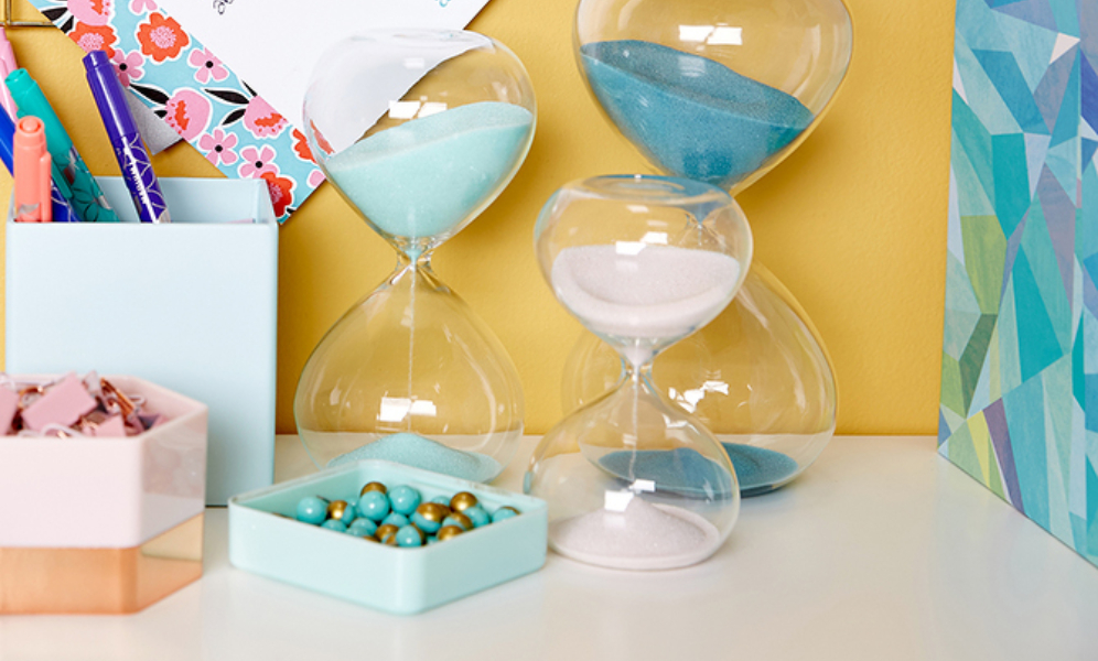 use an hourglass as a stress-free way to set aside time for self-care